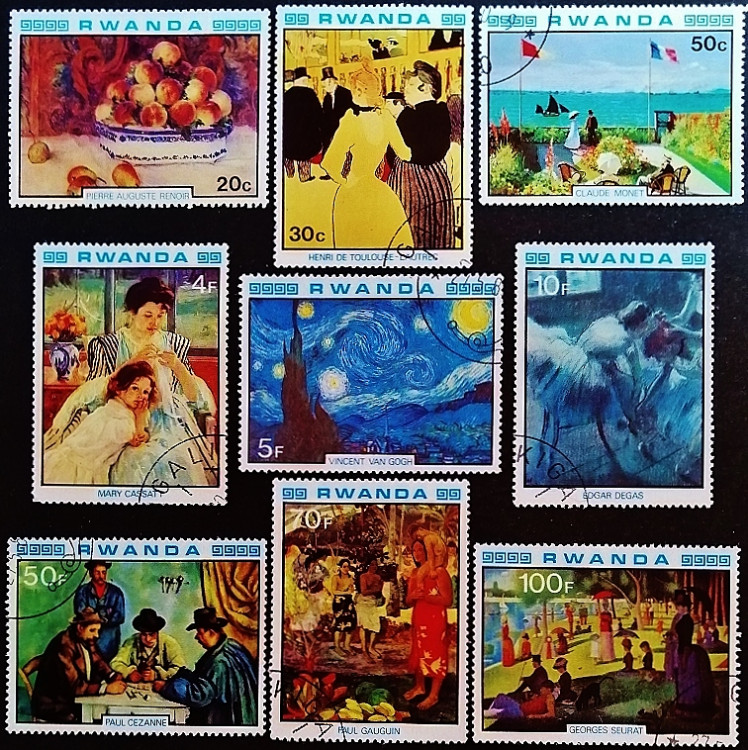 Набор почтовых марок (9 шт.). "Картины французских импрессионистов (I)". 1980 год, Руанда.