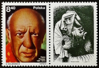 Марка почтовая с этикеткой. "100 лет со дня рождения Пабло Пикассо". 1981 год, Польша.