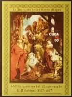 Блок марок. "400-летие со дня рождения Рубенса". 1977 год, Куба.