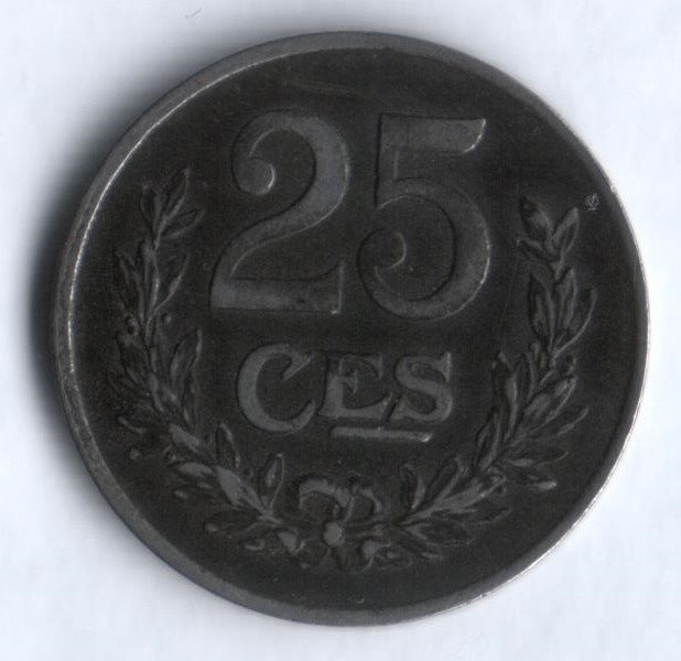 Монета 25 сантимов. 1920 год, Люксембург.