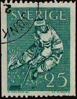 Почтовая марка (25 ö.). "Чемпионат мира по хоккею с шайбой". 1963 год, Швеция.