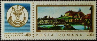 Марка почтовая с этикеткой. «Старый Бухарест», Луиджи Майер. 1968 год, Румыния.