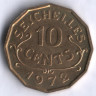 Монета 10 центов. 1972 год, Сейшельские острова.