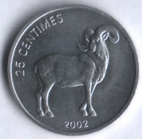 Монета 25 сантимов. 2002 год, Конго. Баран.