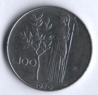 Монета 100 лир. 1970 год, Италия.