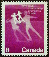 Марка почтовая. "Чемпионат Мира по фигурному катанию, Калгари". 1972 год, Канада.