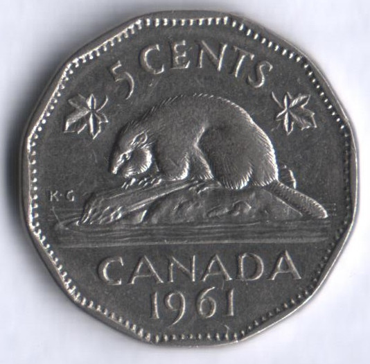 Монета 5 центов. 1961 год, Канада.
