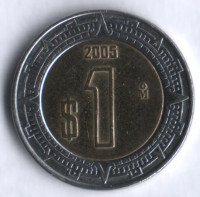 Монета 1 песо. 2005 год, Мексика.