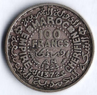 Монета 100 франков. 1953(1372) год, Марокко (протекторат Франции).