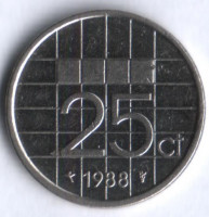 Монета 25 центов. 1988 год, Нидерланды.