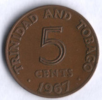 5 центов. 1967 год, Тринидад и Тобаго (колония Великобритании).