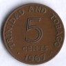 5 центов. 1967 год, Тринидад и Тобаго (колония Великобритании).