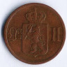 Монета 2 эре. 1876 год, Норвегия.