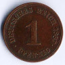 Монета 1 пфенниг. 1887 год (F), Германская империя.