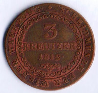 Монета 3 крейцера. 1812(B) год, Австрийская империя.