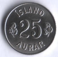 Монета 25 эйре. 1965 год, Исландия.