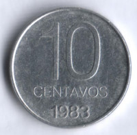 Монета 10 сентаво. 1983 год, Аргентина.