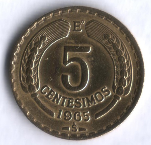 5 чентезимо. 1965 год, Чили.