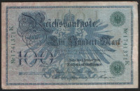 Бона 100 марок. 1908 год "К", Германская империя.