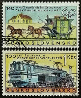 Набор почтовых марок (2 шт.). "Юбилеи железных дорог". 1968 год, Чехословакия.