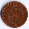 Монета 1 пфенниг. 1886 год (A), Германская империя.