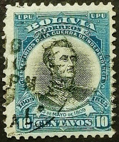 Почтовая марка (10 c.). "Бернардо Монтеагудо". 1909 год, Боливия.