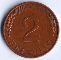 Монета 2 пфеннига. 1977(J) год, ФРГ.