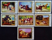 Набор почтовых марок (7 шт.). "Картины с животными". 1979 год, Венгрия.