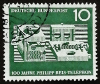 Почтовая марка. "Телефон Филиппа Рейса 1861 г.". 1961 год, ФРГ.