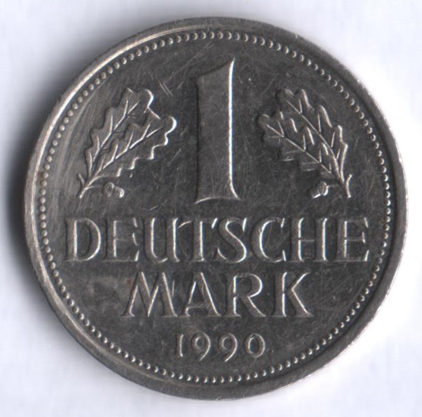 Монета 1 марка. 1990 год (G), ФРГ.
