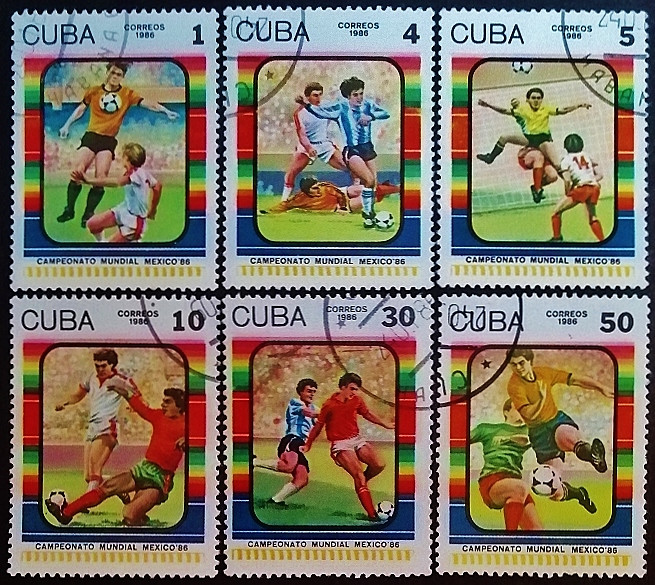 Набор почтовых марок (6 шт.). "Чемпионат мира по футболу FIFA, Мексика`1986". 1986 год, Куба.