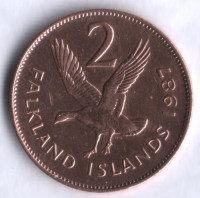 Монета 2 пенса. 1987 год, Фолклендские острова.