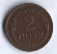 Монета 2 филлера. 1939 год, Венгрия.
