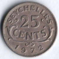 Монета 25 центов. 1972 год, Сейшельские острова.