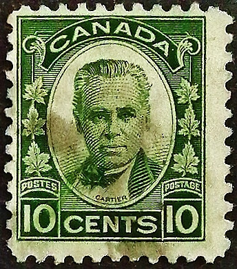 Почтовая марка (10 c.). "Сэр Жорж Этьен Картье". 1931 год, Канада. Почтовая марка (10 c.). "Сэр Жорж Этьен Картье". 1931 год, Канада.