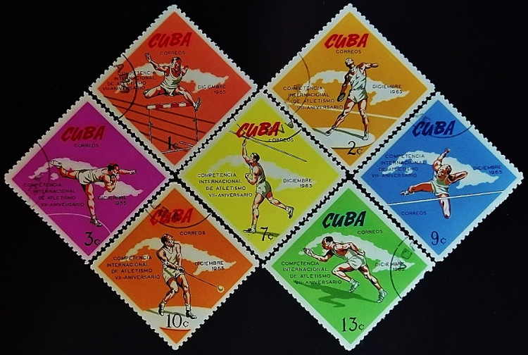 Набор почтовых марок (7 шт.). "Спортивные соревнования, Гавана". 1965 год, Куба.