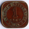 Монета 1 цент. 1920 год, Стрейтс Сетлментс.