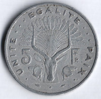 Монета 5 франков. 1991 год, Джибути.