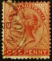 Почтовая марка (1 p.). "Королева Виктория". 1899 год, Южная Австралия.