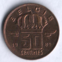 Монета 50 сантимов. 1980 год, Бельгия (Belgie).