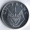 Монета 1 франк. 1969 год, Руанда.