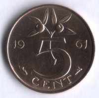 Монета 5 центов. 1961 год, Нидерланды.