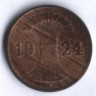Монета 1 рейхспфенниг. 1924 год (J), Веймарская республика.