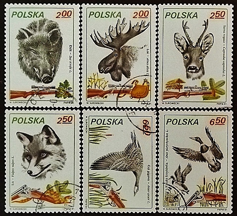 Набор почтовых марок (6 шт.). "Охота". 1981 год, Польша.