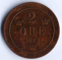 Монета 2 эре. 1889 год, Швеция.