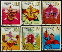 Набор почтовых марок (6 шт.). "Орхидеи". 1986 год, Куба.