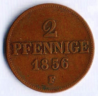 Монета 2 пфеннига. 1856(F) год, Саксен-Альбертин.