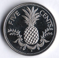 Монета 5 центов. 1975 год, Багамские острова.