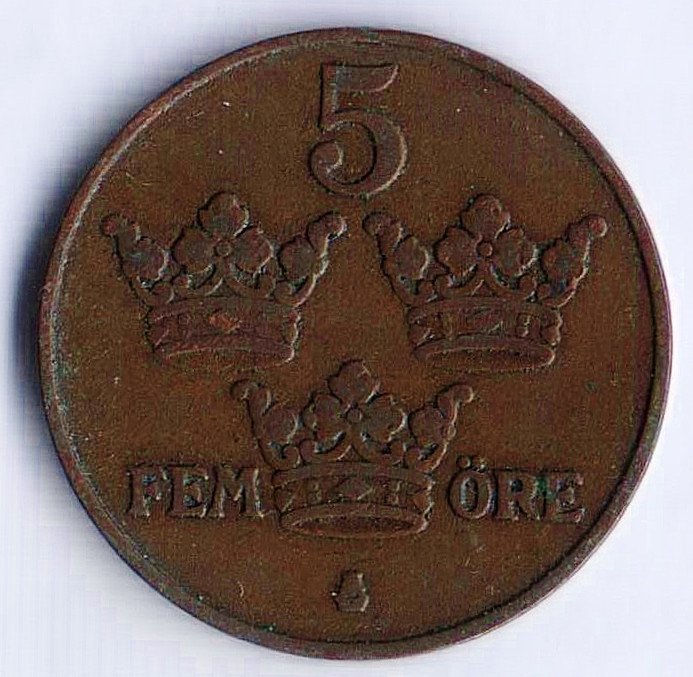 Монета 5 эре. 1912 год, Швеция.