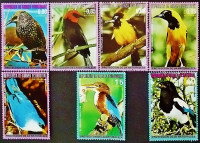 Набор почтовых марок (7 шт.). "Птицы Северной Америки". 1976 год, Экваториальная Гвинея.